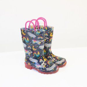 Western Chief Rainbow Farm Lighted Navy Kid's Rain Boots Size 7/8T
